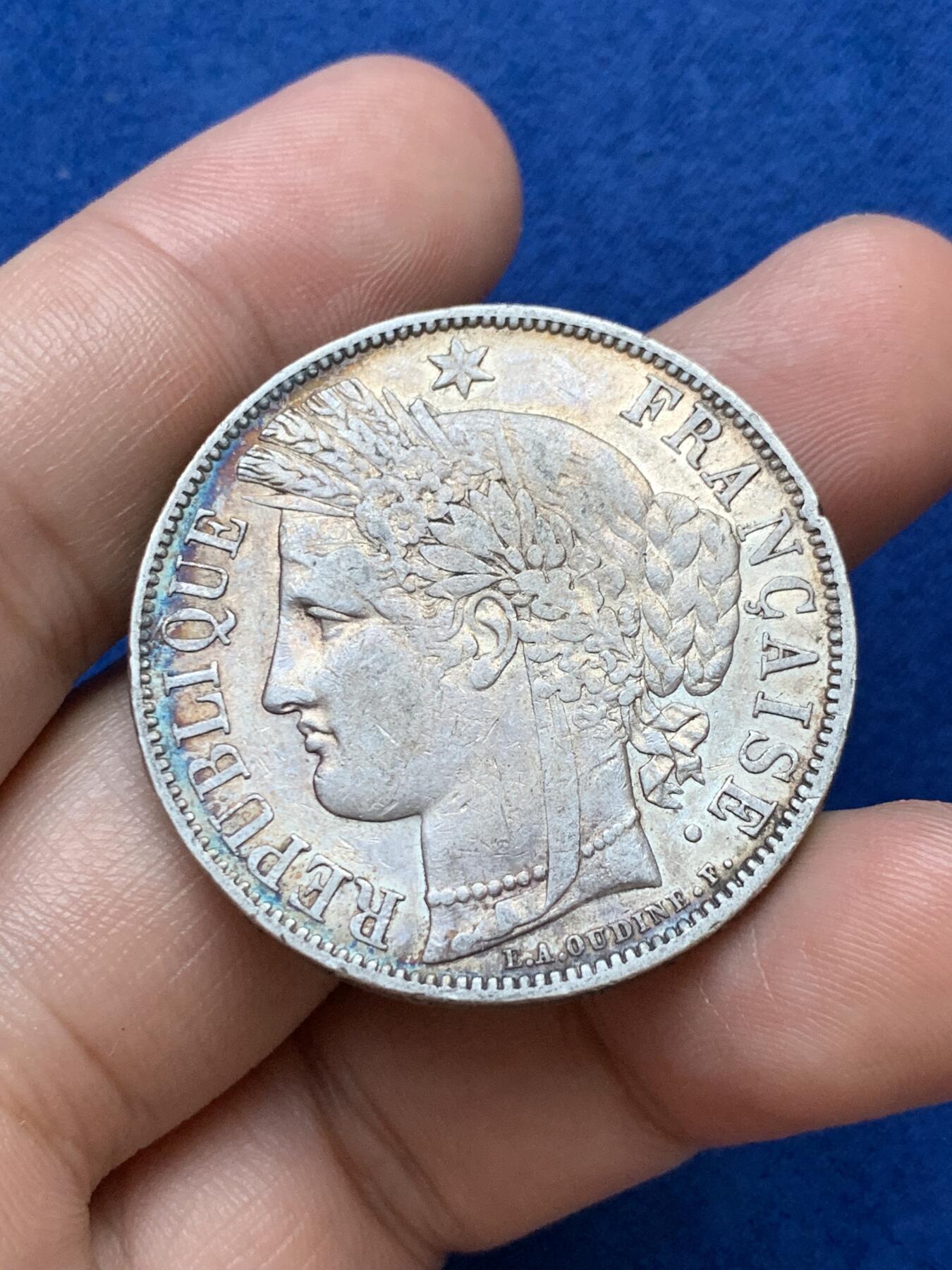 《竞宝斋》第289场- 周日，周一，周二 3场连拍 （全场包邮） 环彩 法国1850年谷物女神5法郎银币