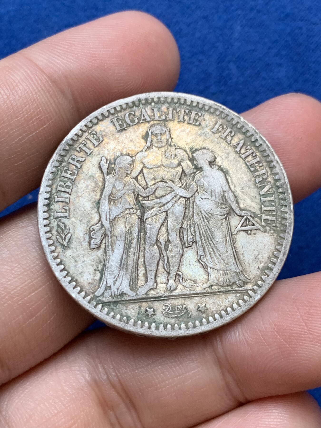 《竞宝斋》第289场- 周日，周一，周二 3场连拍 （全场包邮） 法国1873年大力神5法郎银币