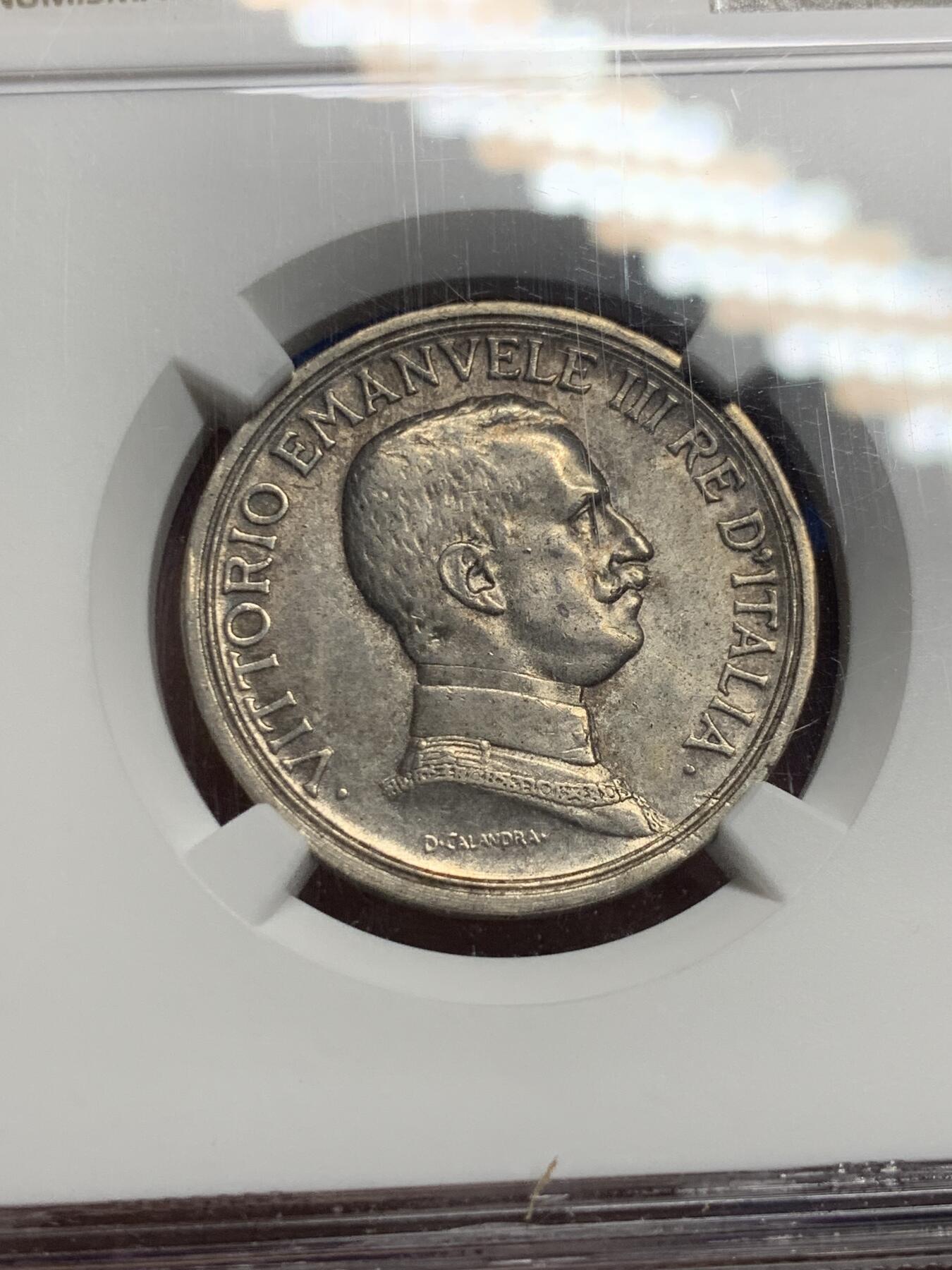 《竞宝斋》第289场- 周日，周一，周二 3场连拍 （全场包邮） NGC AU53 意大利1916年2里拉银币 马车 女神 造币艺术的经典品种