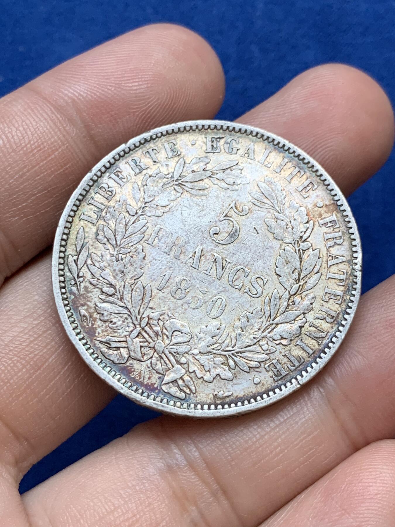 《竞宝斋》第289场- 周日，周一，周二 3场连拍 （全场包邮） 环彩 法国1850年谷物女神5法郎银币