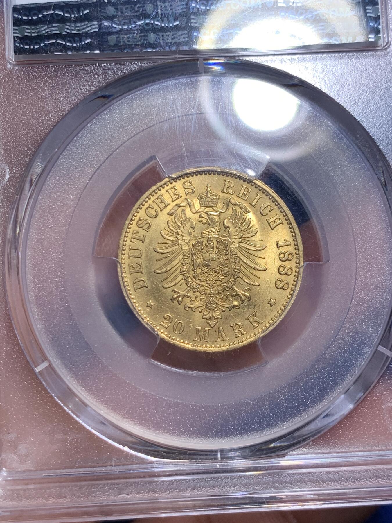 《竞宝斋》第289场- 周日，周一，周二 3场连拍 （全场包邮） PCGS MS64 德国普鲁士 1888年 三皇弗莱德里希20马克金币 近期爆火品种 高分ms64分少见 上拍越来越少 且拍且珍惜