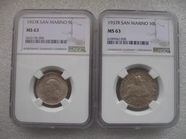 NGC-MS63-MS64圣马力诺1936-1938年2铜2银
