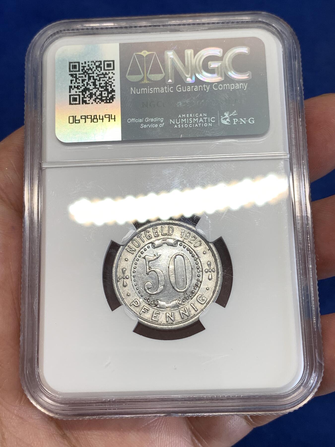 《竞宝斋》第289场- 周日，周一，周二 3场连拍 （全场包邮） NGC UNCD 德紧1920年50芬尼洞熊 没看出来有什么清洗痕迹