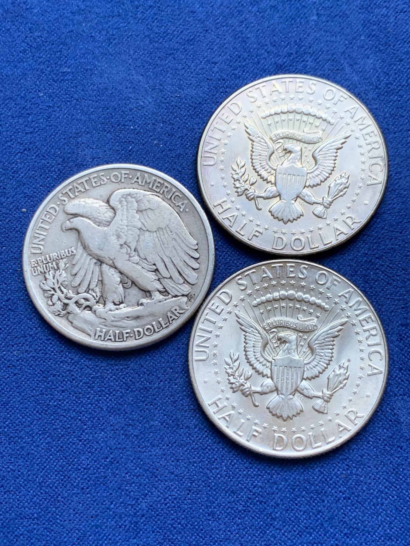 《竞宝斋》第289场- 周日，周一，周二 3场连拍 （全场包邮） 3枚银币一组 美国192行走女神半圆一枚 + 肯尼迪半圆两枚