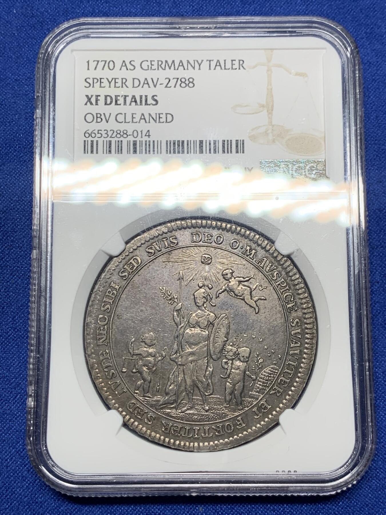 《竞宝斋》第289场- 周日，周一，周二 3场连拍 （全场包邮） NGC XF 德国 1770 AS 施派尔 菲利普主教继位 泰勒大银币 稀少品种 资料显示发行量只有5000枚