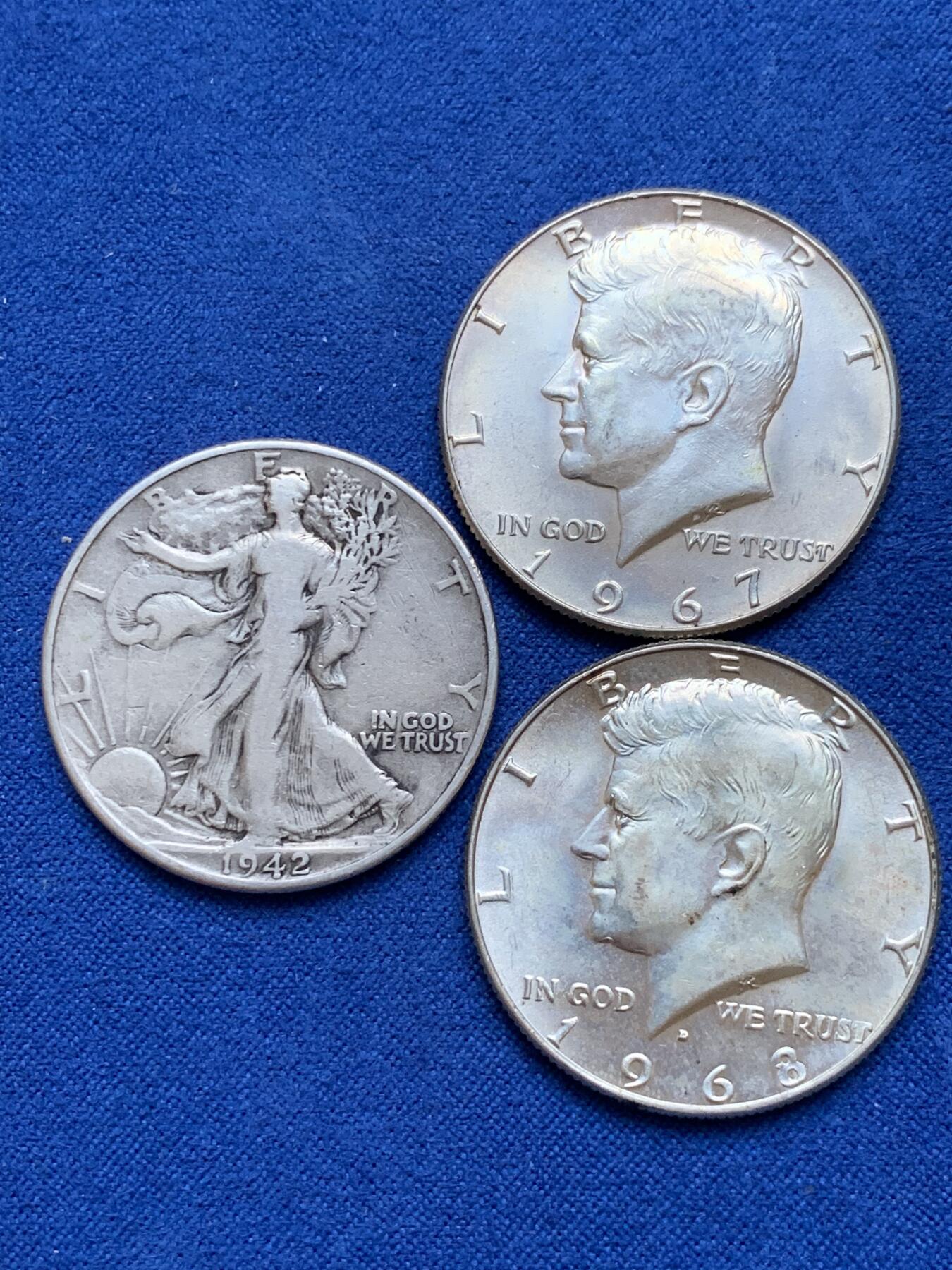 《竞宝斋》第289场- 周日，周一，周二 3场连拍 （全场包邮） 3枚银币一组 美国192行走女神半圆一枚 + 肯尼迪半圆两枚