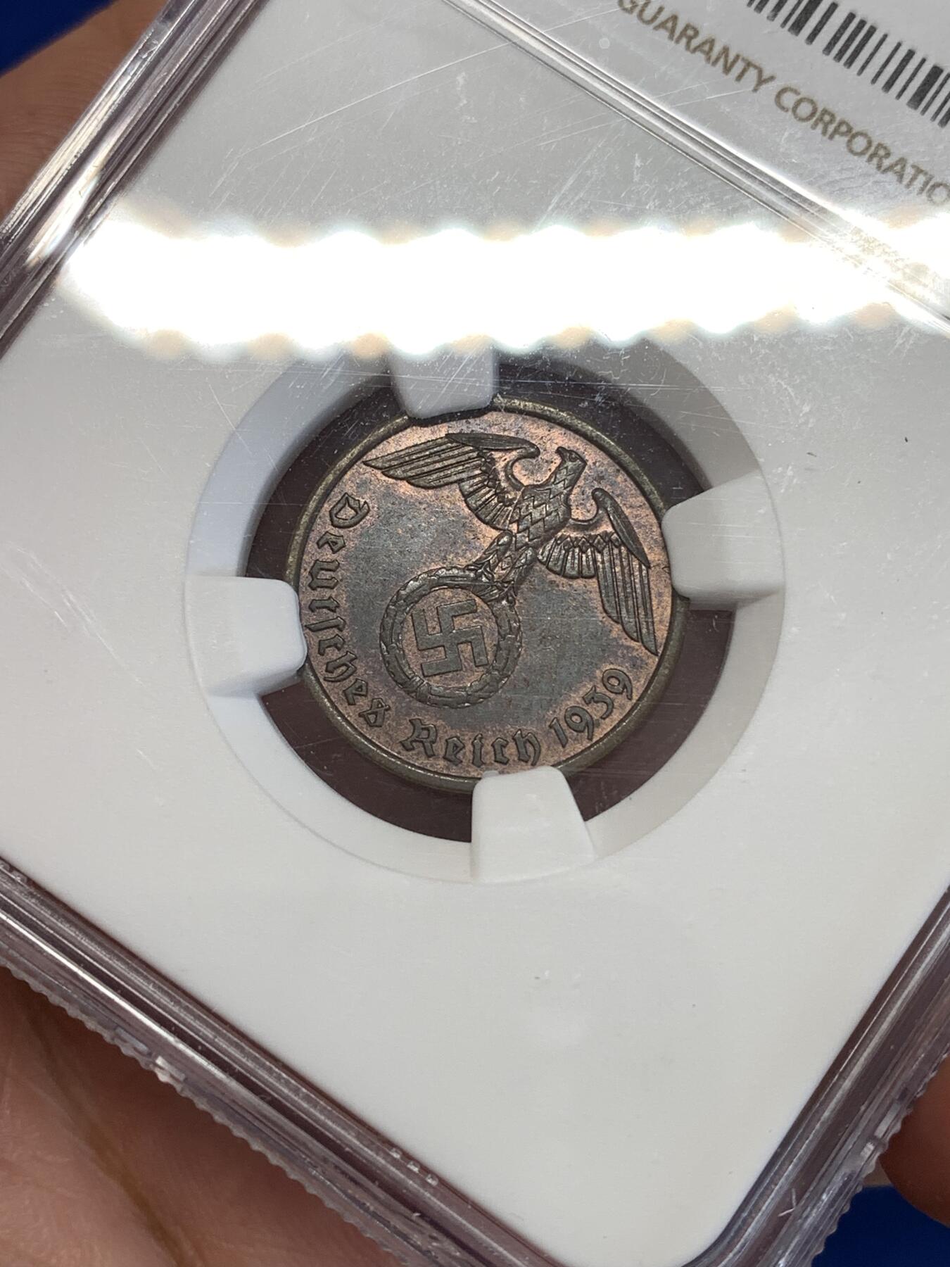 《竞宝斋》第289场- 周日，周一，周二 3场连拍 （全场包邮） NGC MS62BN 德国1939年A厂2芬尼