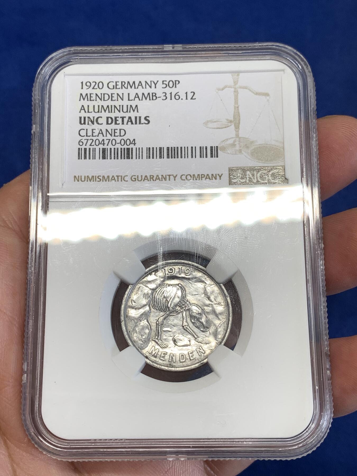 《竞宝斋》第289场- 周日，周一，周二 3场连拍 （全场包邮） NGC UNCD 德紧1920年50芬尼洞熊 没看出来有什么清洗痕迹