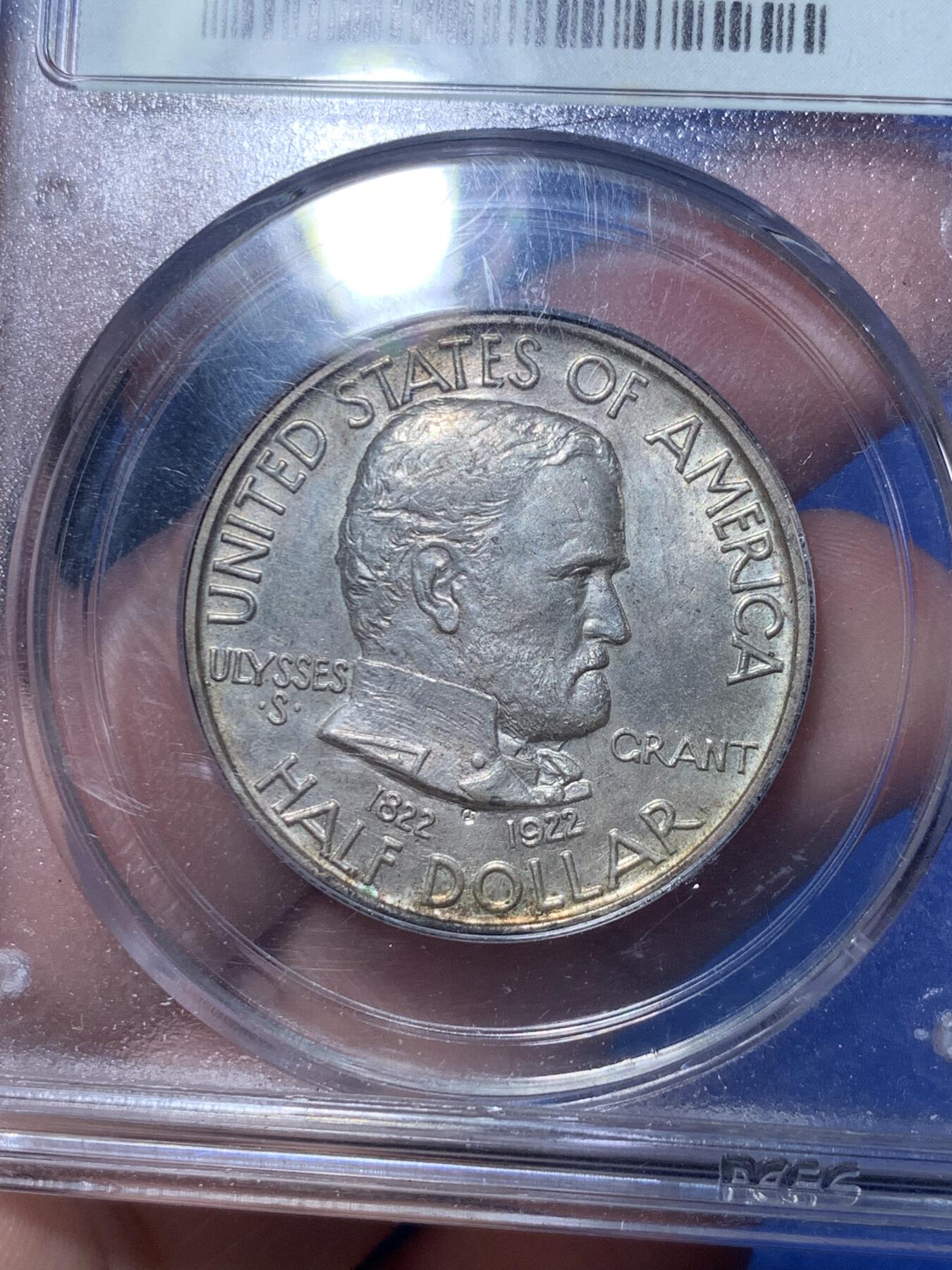 《竞宝斋》第289场- 周日，周一，周二 3场连拍 （全场包邮） PCGS MS64 美国 1922年 格兰特将军 半美元 PC经典老绿盒 状态很好