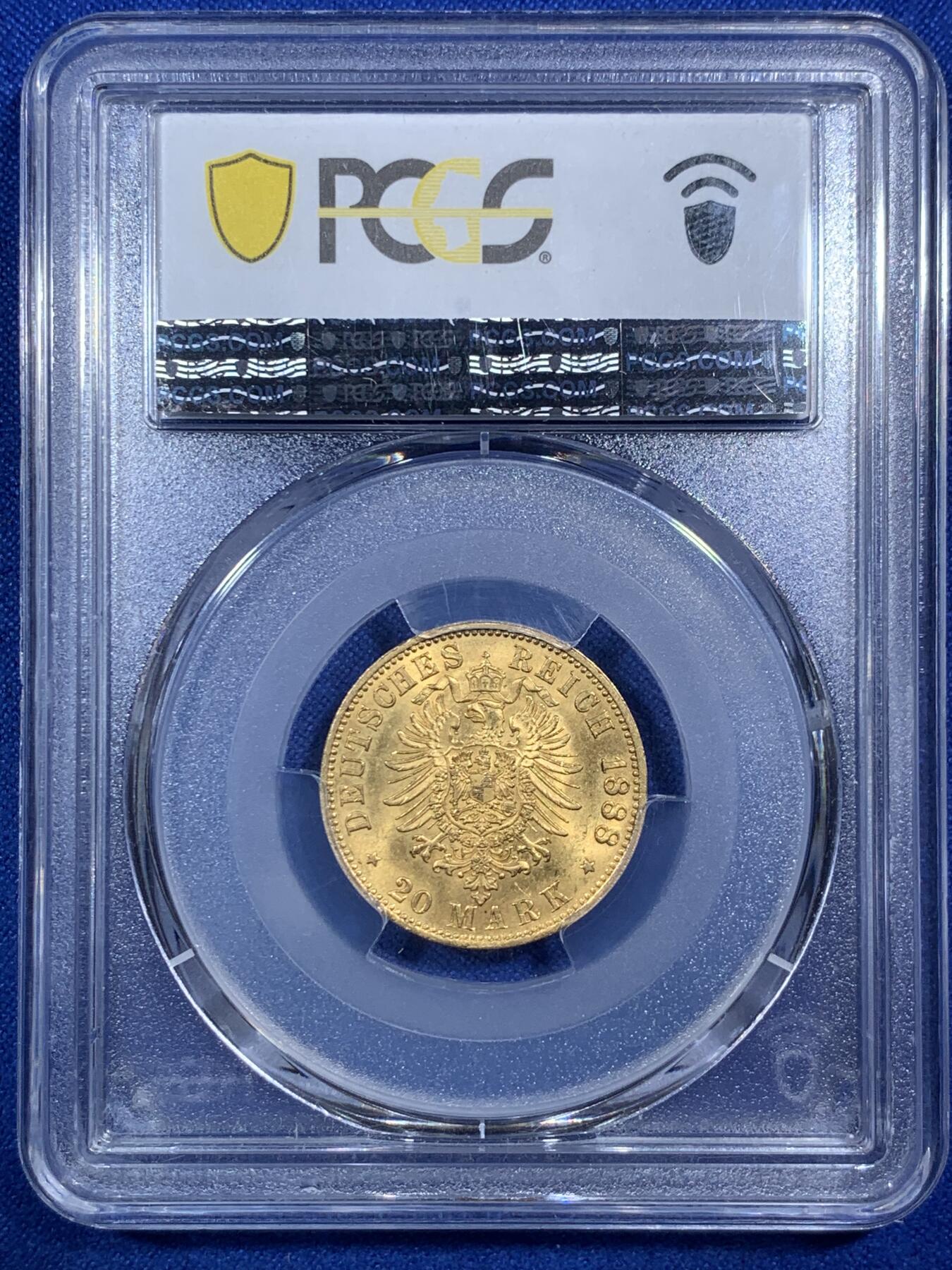 《竞宝斋》第289场- 周日，周一，周二 3场连拍 （全场包邮） PCGS MS64 德国普鲁士 1888年 三皇弗莱德里希20马克金币 近期爆火品种 高分ms64分少见 上拍越来越少 且拍且珍惜