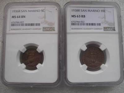 NGC-MS63-MS64圣马力诺1936-1938年2铜2银 - NGC-MS63-MS64圣马力诺1936-1938年2铜2银