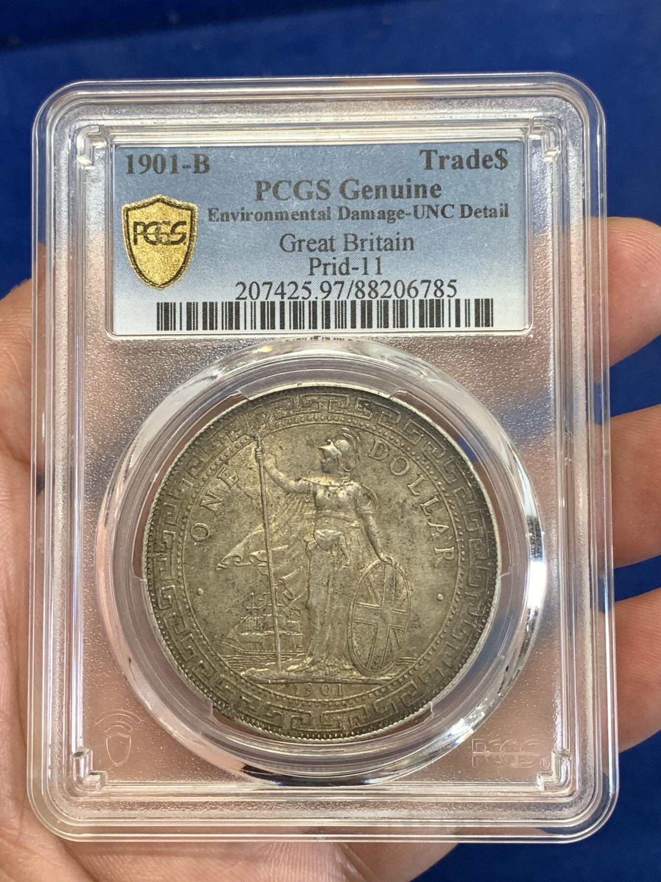 《竞宝斋》第289场- 周日，周一，周二 3场连拍 （全场包邮） PCGS UNCD 英国 1901-B 站洋 1元 底板非常好 带黄油光