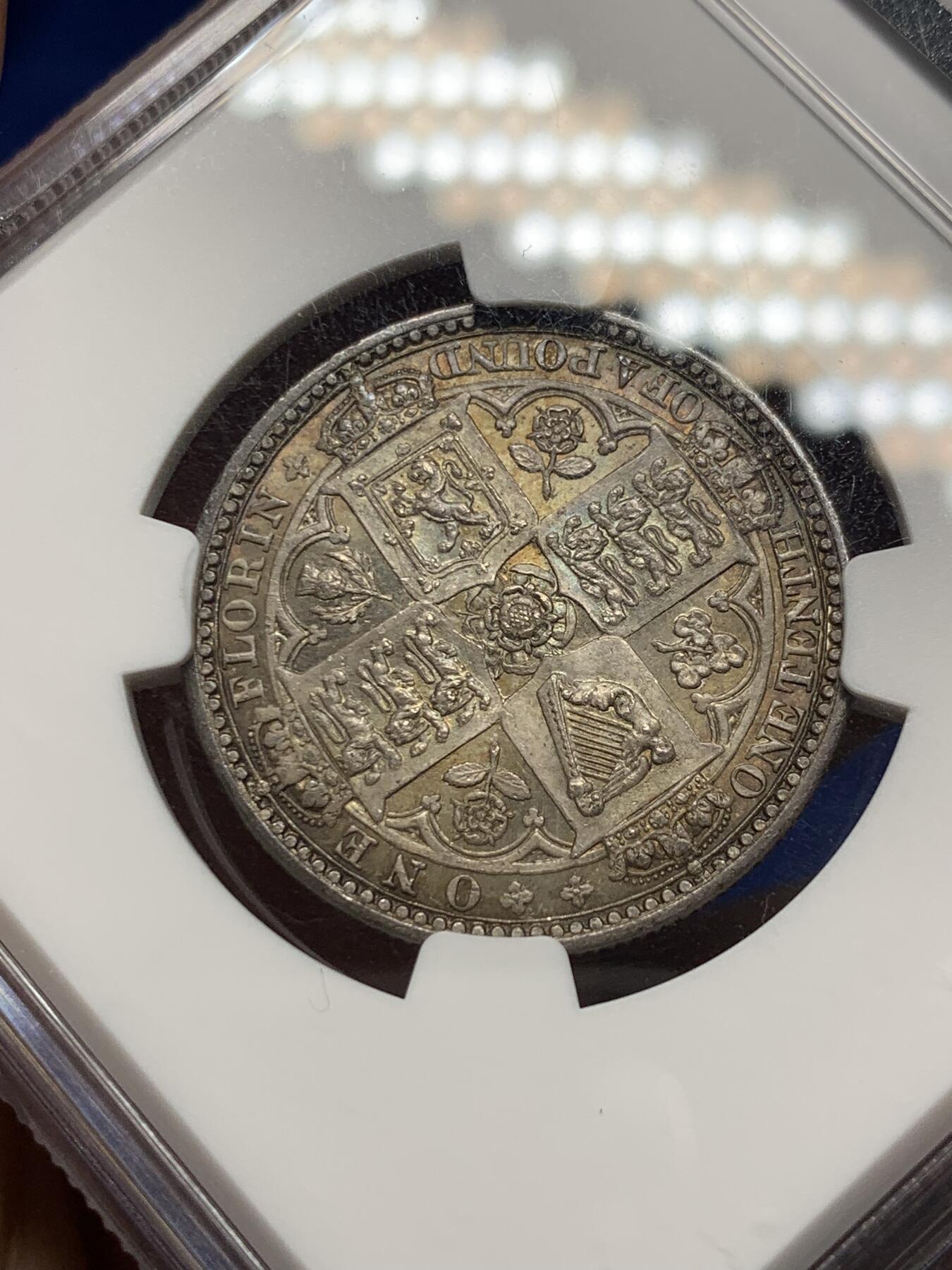 《竞宝斋》第289场- 周日，周一，周二 3场连拍 （全场包邮） NGC MS63 英国1849年无神弗罗林 深打铁灰色包浆 高分好状态