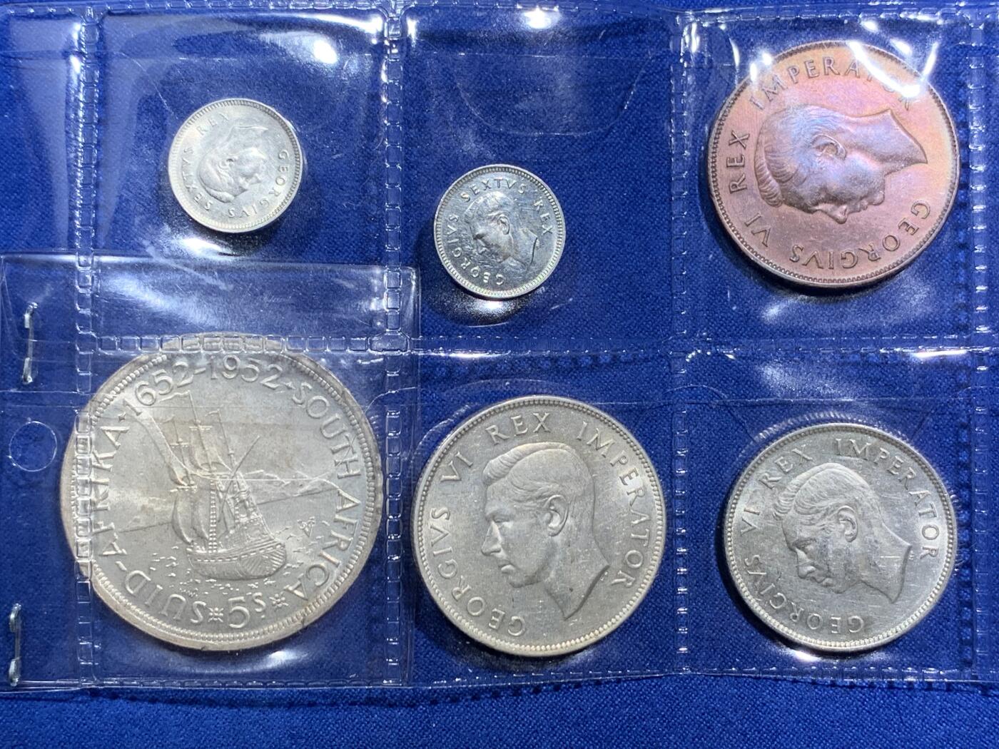 《竞宝斋》第290场- 周日，周一，周二 3场连拍 （全场包邮） 10枚一组 乔六南非币一套 7银3铜 unc品相 含5先令大银币