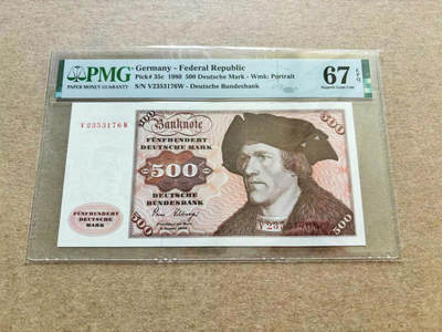 【Blue Auction】✨世界纸币精拍第510期【精】 - 德国 1980年500马克 经典大副 雕刻精美 PMG67EPQ 高分