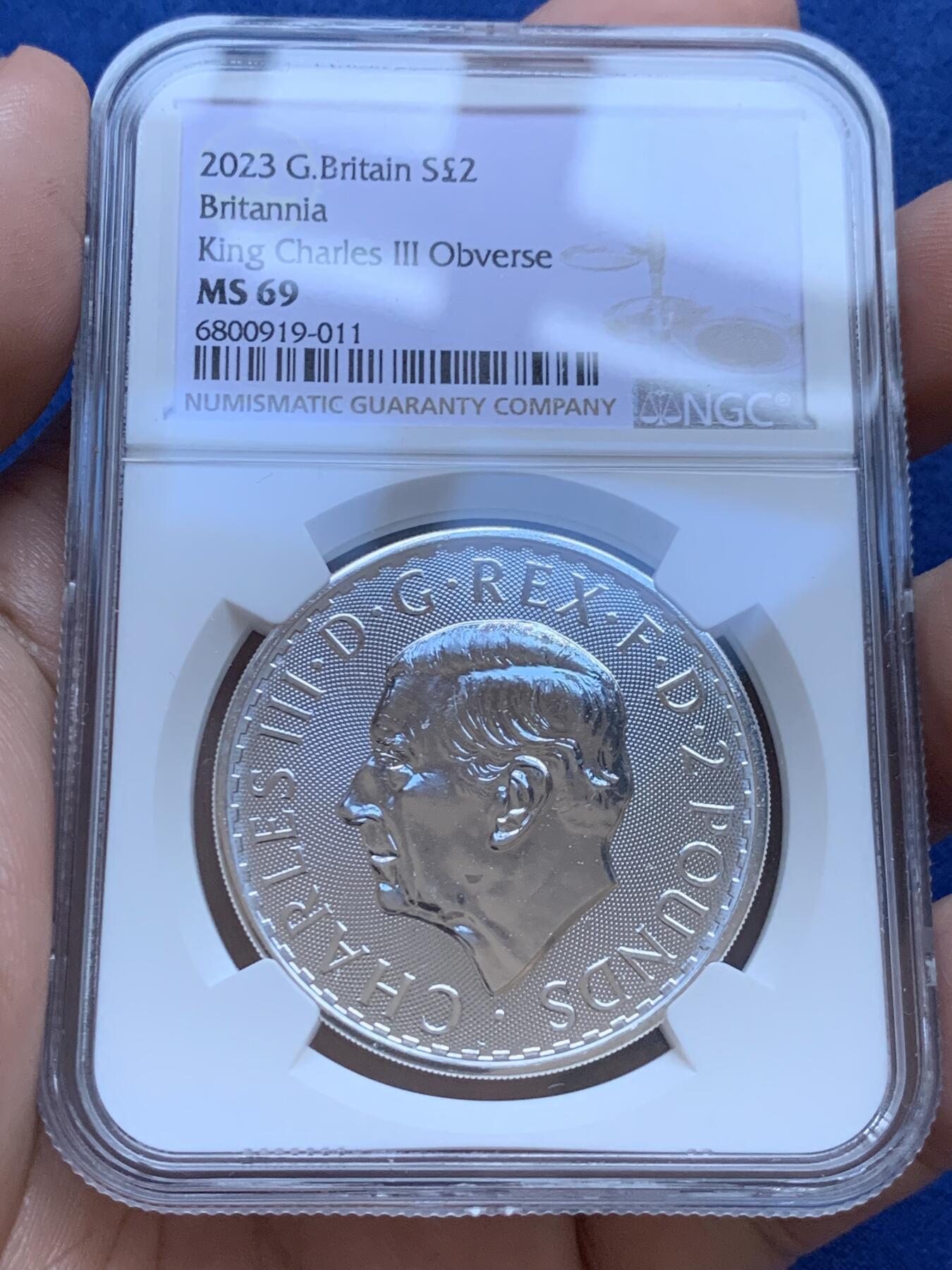 《竞宝斋》第290场- 周日，周一，周二 3场连拍 （全场包邮） NGC MS69 英国2023年查尔斯海神一盎司大银币