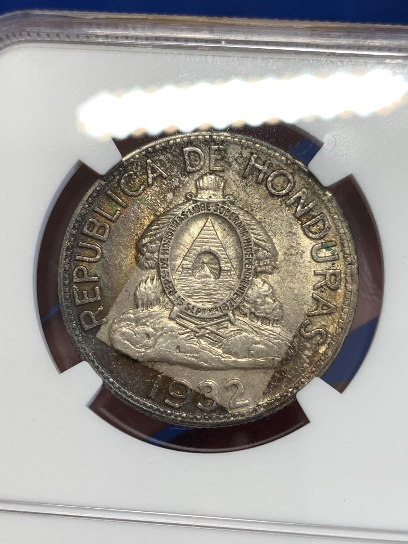 《竞宝斋》第290场- 周日，周一，周二 3场连拍 （全场包邮） NGC MS63 洪都拉斯1932年1伦皮拉银币 最大面值银币 亚军分 少见品种喜欢的不要错过了