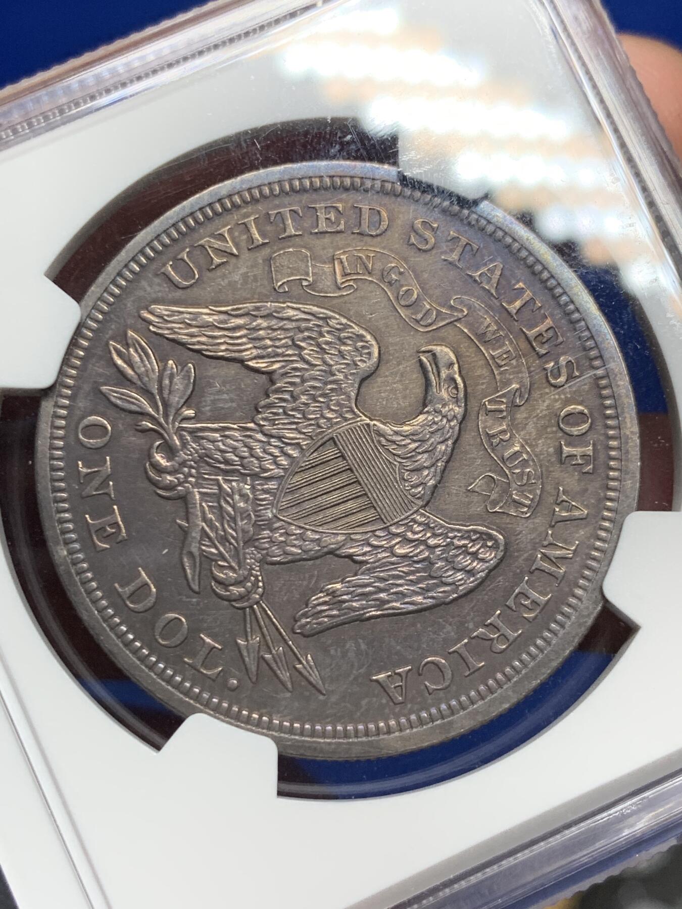 《竞宝斋》第290场- 周日，周一，周二 3场连拍 （全场包邮） NGC-AU 美国 1870年坐姿自由女神像1美元大银币，AU品级，稀缺早期美国大银 难遇