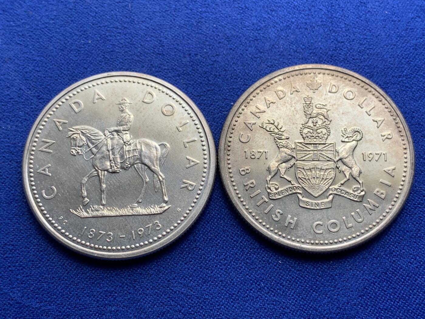《竞宝斋》第290场- 周日，周一，周二 3场连拍 （全场包邮） 两枚一组 加拿大1971哥伦比亚省银币+1973骑警银币