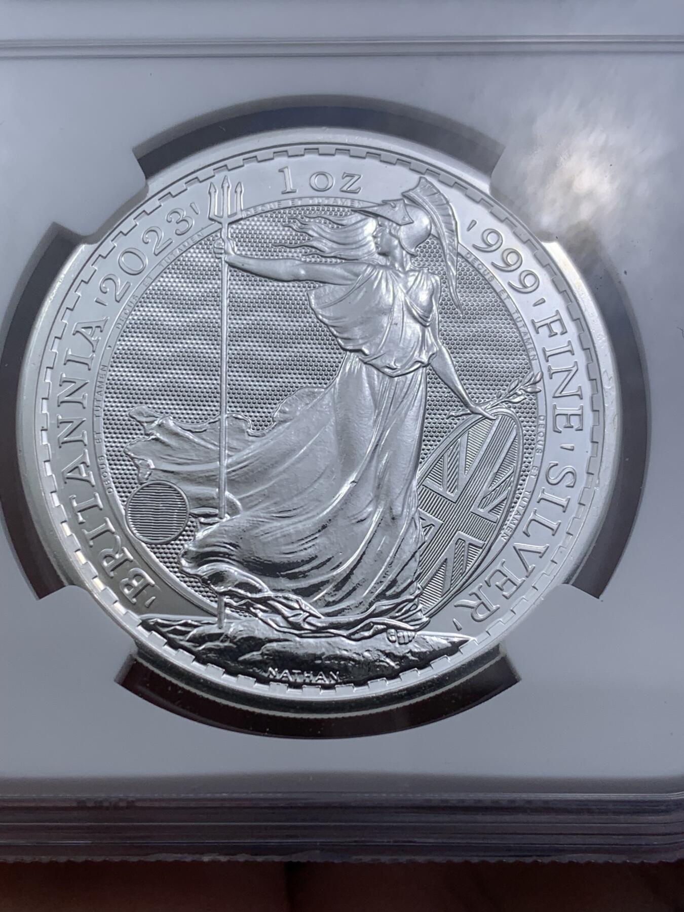 《竞宝斋》第290场- 周日，周一，周二 3场连拍 （全场包邮） NGC MS69 英国2023年查尔斯海神一盎司大银币