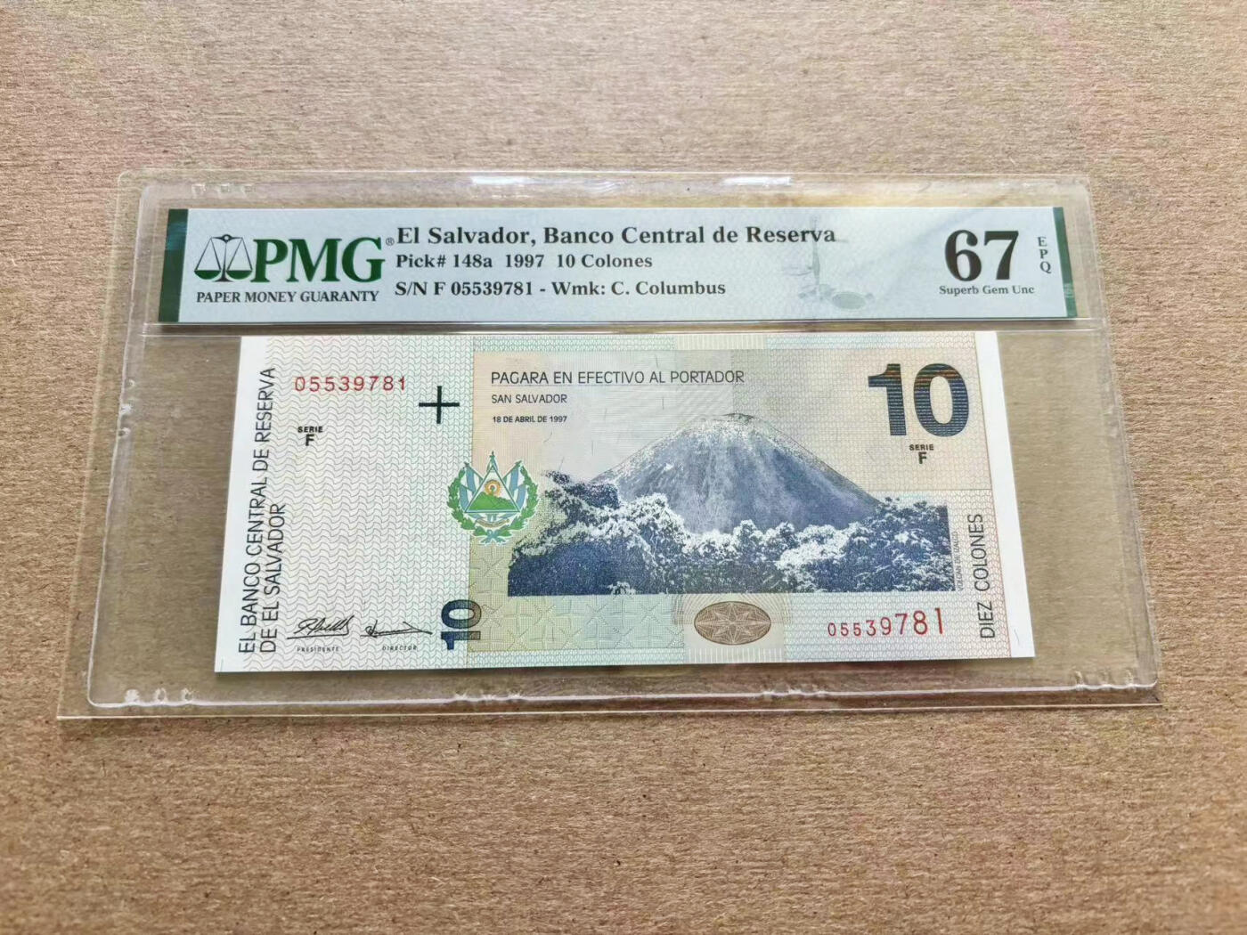 【Blue Auction】✨世界纸币精拍第510期【精】 萨尔瓦多 1997年10克朗 PMG67EPQ 高分