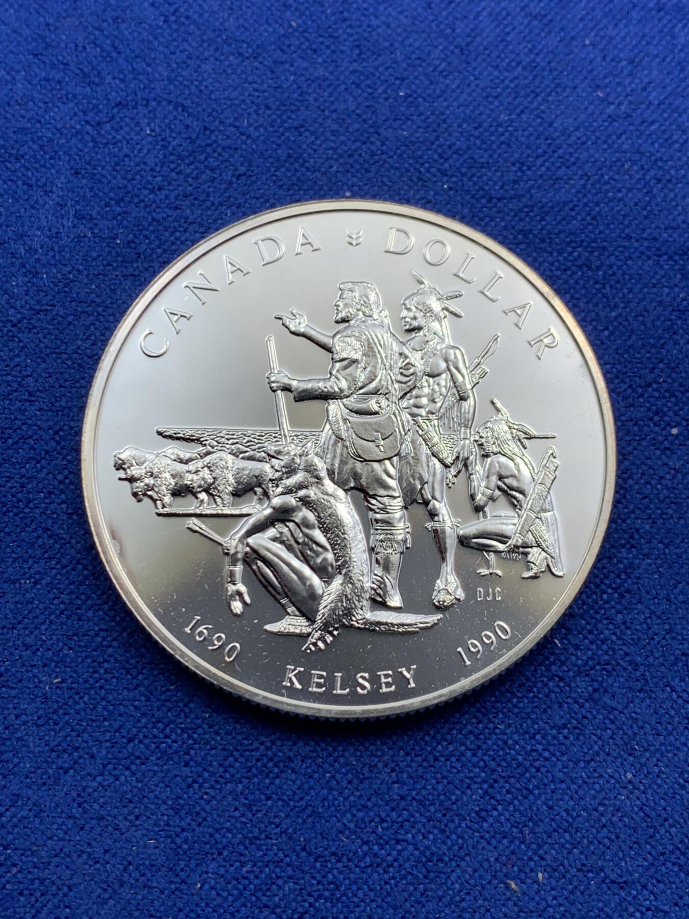 《竞宝斋》第290场- 周日，周一，周二 3场连拍 （全场包邮） 加拿大1990凯尔西探险1元精制银币 带盒子