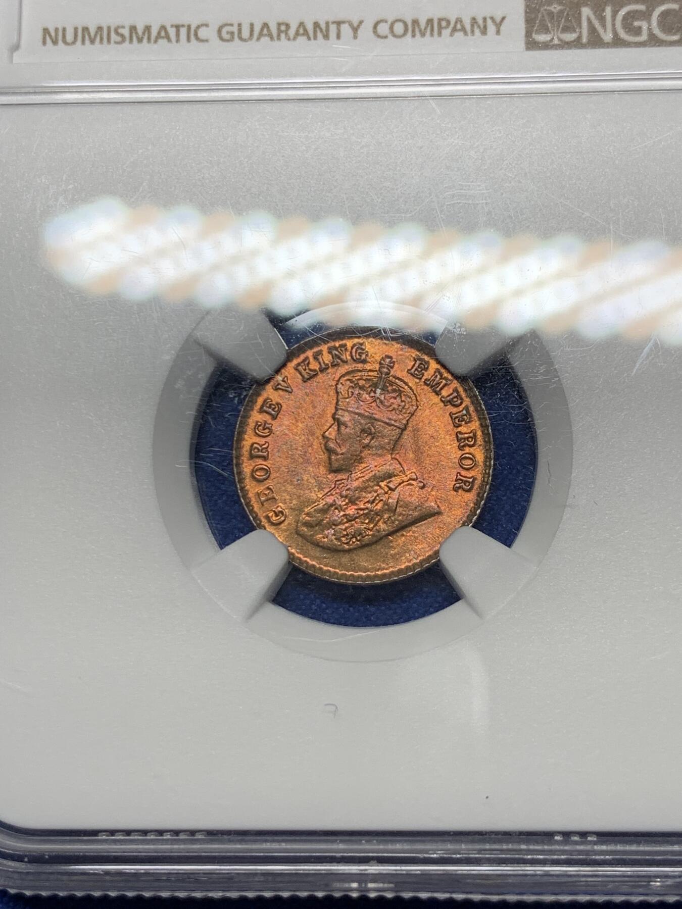 《竞宝斋》第290场- 周日，周一，周二 3场连拍 （全场包邮） NGC MS65 英属 1926 印度1/12安娜铜币 小铜币高分难得尤其是三哥那气候 季军分