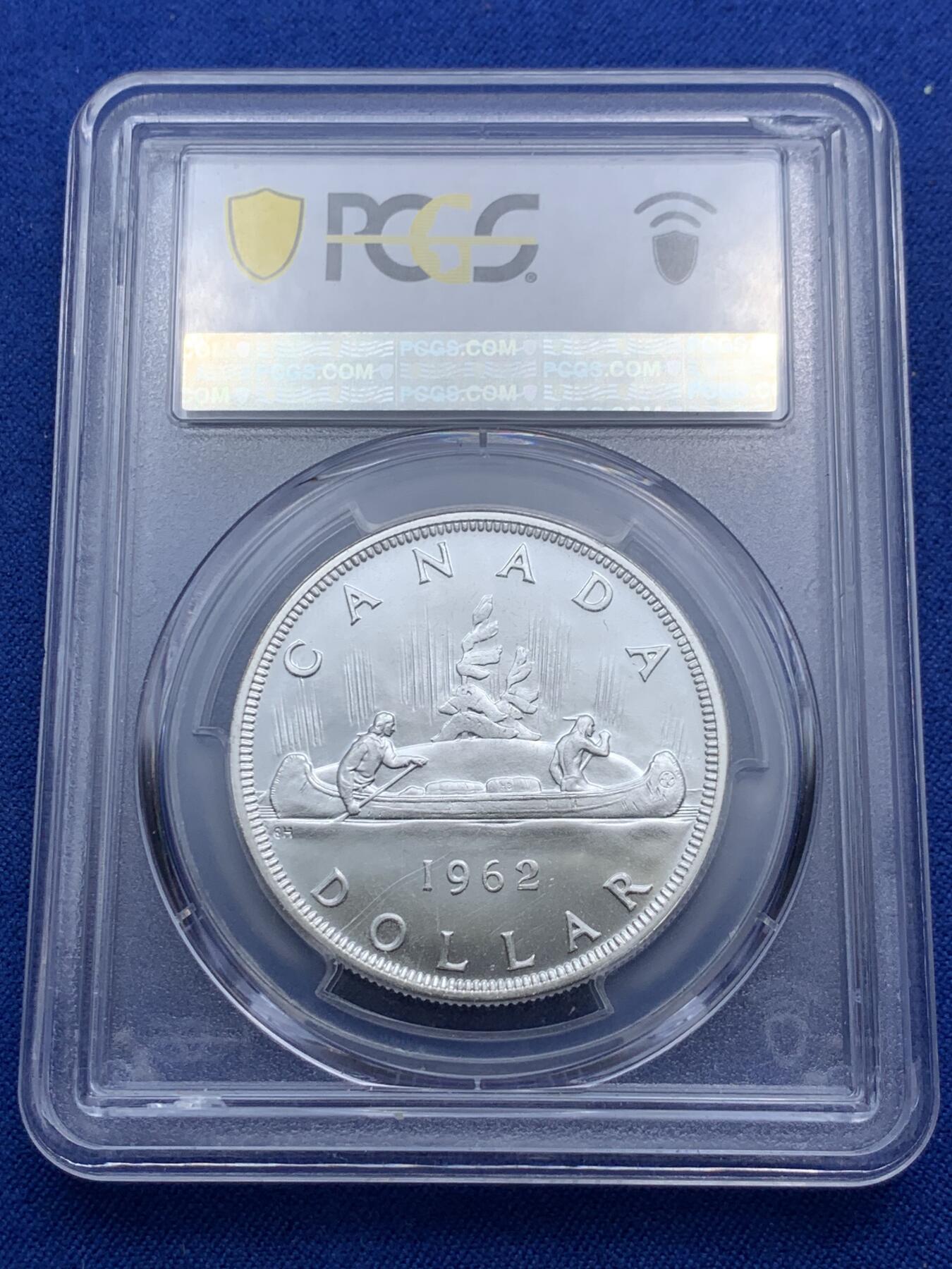 《竞宝斋》第290场- 周日，周一，周二 3场连拍 （全场包邮） PCGS PL66 加拿大1962划船一元银币