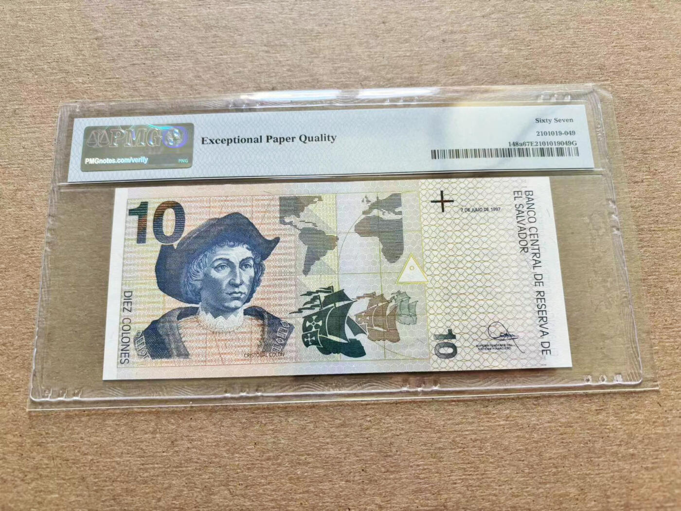 【Blue Auction】✨世界纸币精拍第510期【精】 萨尔瓦多 1997年10克朗 PMG67EPQ 高分