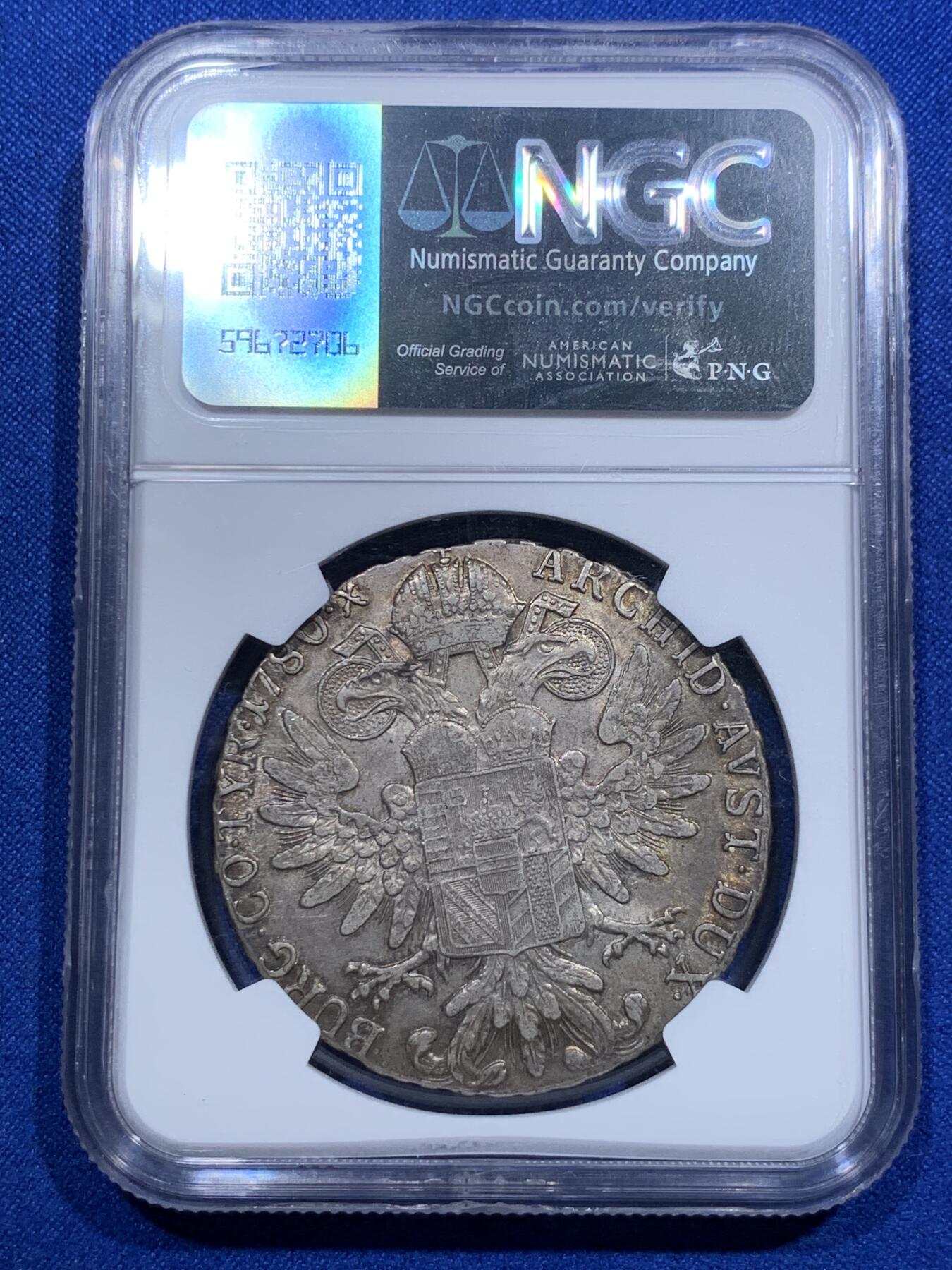 《竞宝斋》第290场- 周日，周一，周二 3场连拍 （全场包邮） 两枚一组 NGC AU58 奥地利大奶妈 双须版银币 早期后铸版  另外+一枚原味通货后铸大奶妈银币