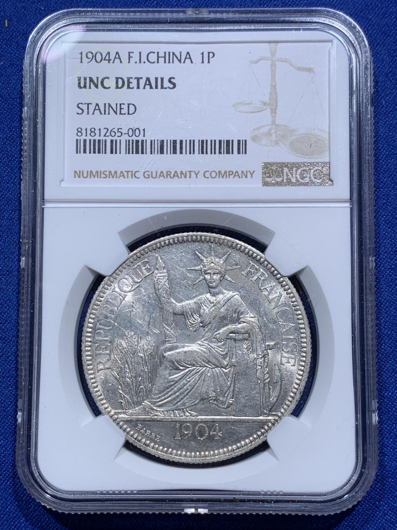 《竞宝斋》第290场- 周日，周一，周二 3场连拍 （全场包邮） NGC UNCD 法属印支 1904年 坐洋 银币