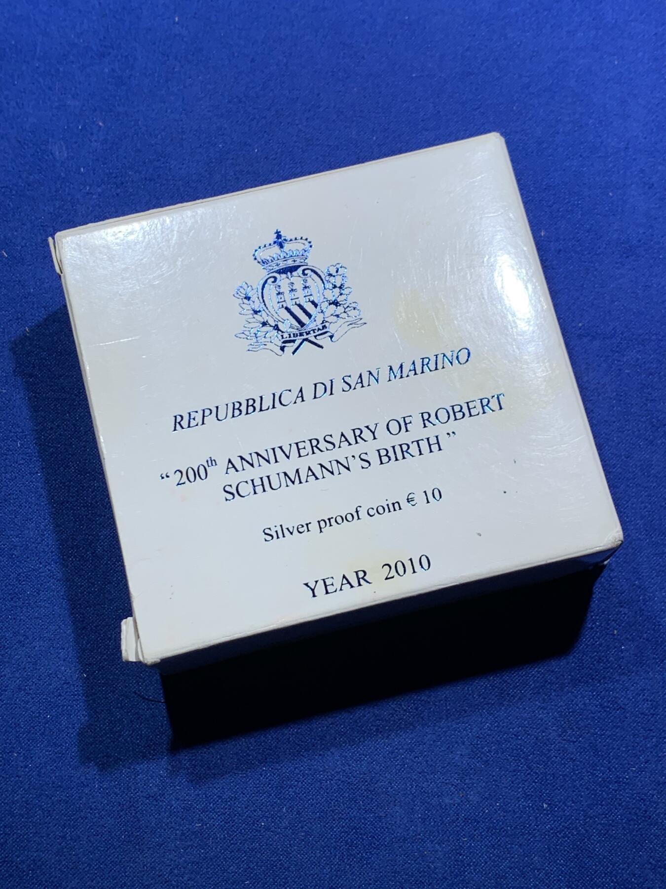 《竞宝斋》第290场- 周日，周一，周二 3场连拍 （全场包邮） 圣马力诺2010年音乐家罗伯特舒曼200年诞辰10欧元银币