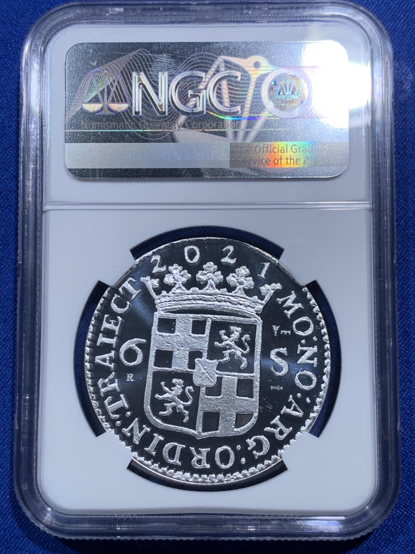 《竞宝斋》第290场- 周日，周一，周二 3场连拍 （全场包邮） NGC PF70UC 2021年荷兰复刻1786年6先令精制银章 1oz 99.9%