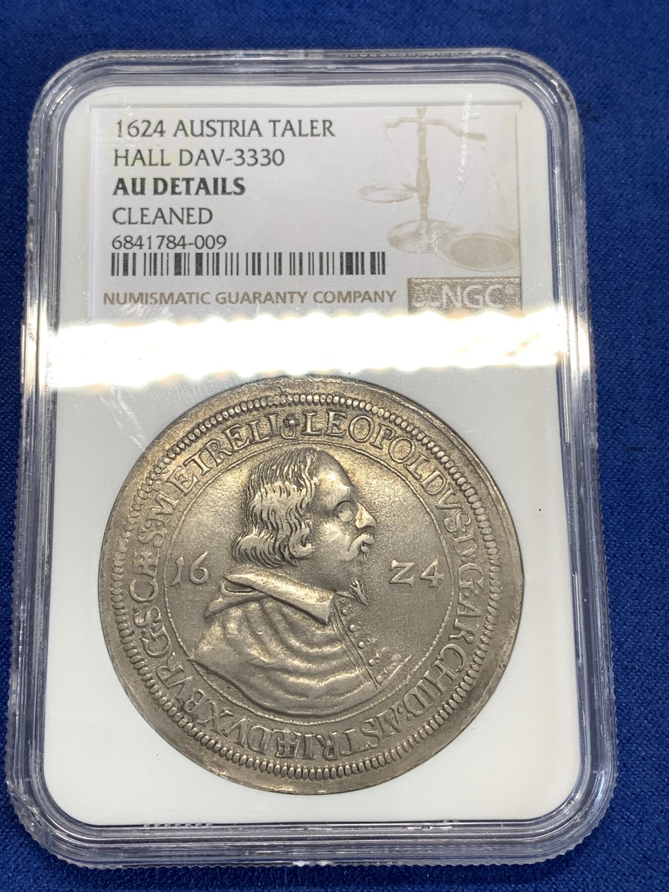 《竞宝斋》第290场- 周日，周一，周二 3场连拍 （全场包邮） NGC AUD 神圣罗马帝国1624年奥地利利奥波德大公老泰勒 打制币 距今400年