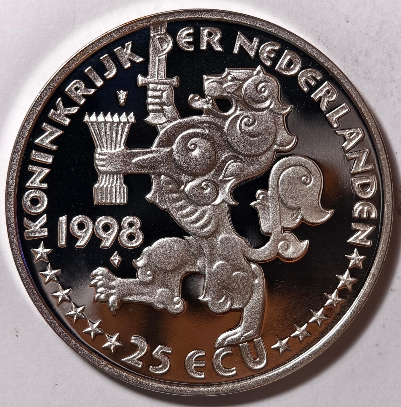 紫瑗钱币——第386期拍卖 荷兰 1998年 约翰·鲁道夫·索贝克诞辰200周年 25埃局 25克 0.925银 精制