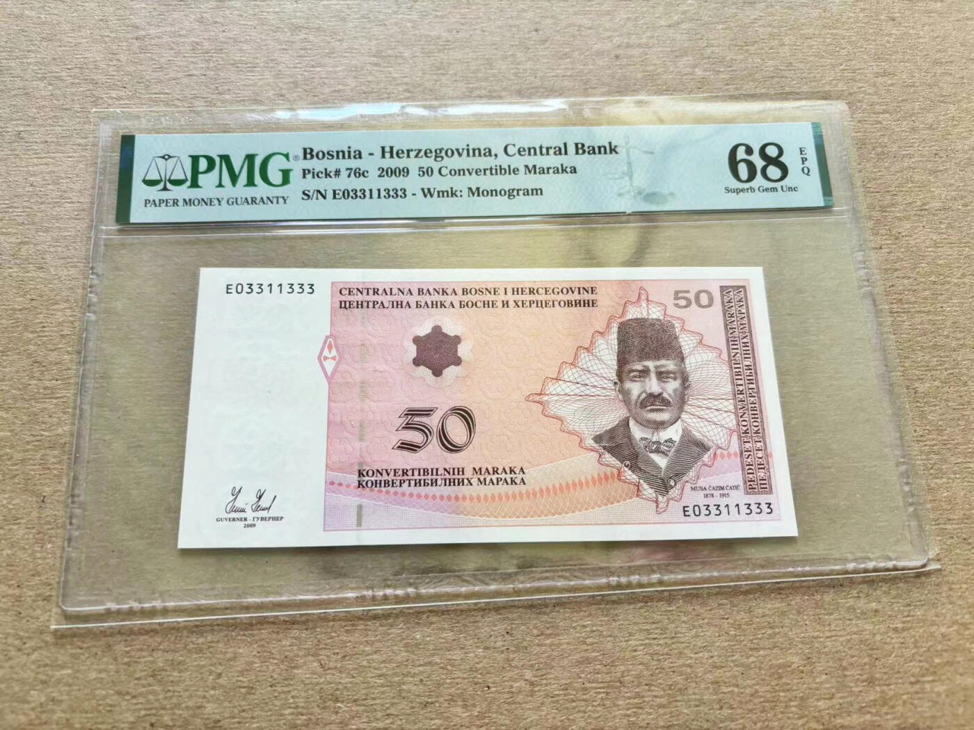 【Blue Auction】✨世界纸币精拍第510期【精】 【333豹子号无47】波黑 2009年50马克 PMG68EPQ 超高分