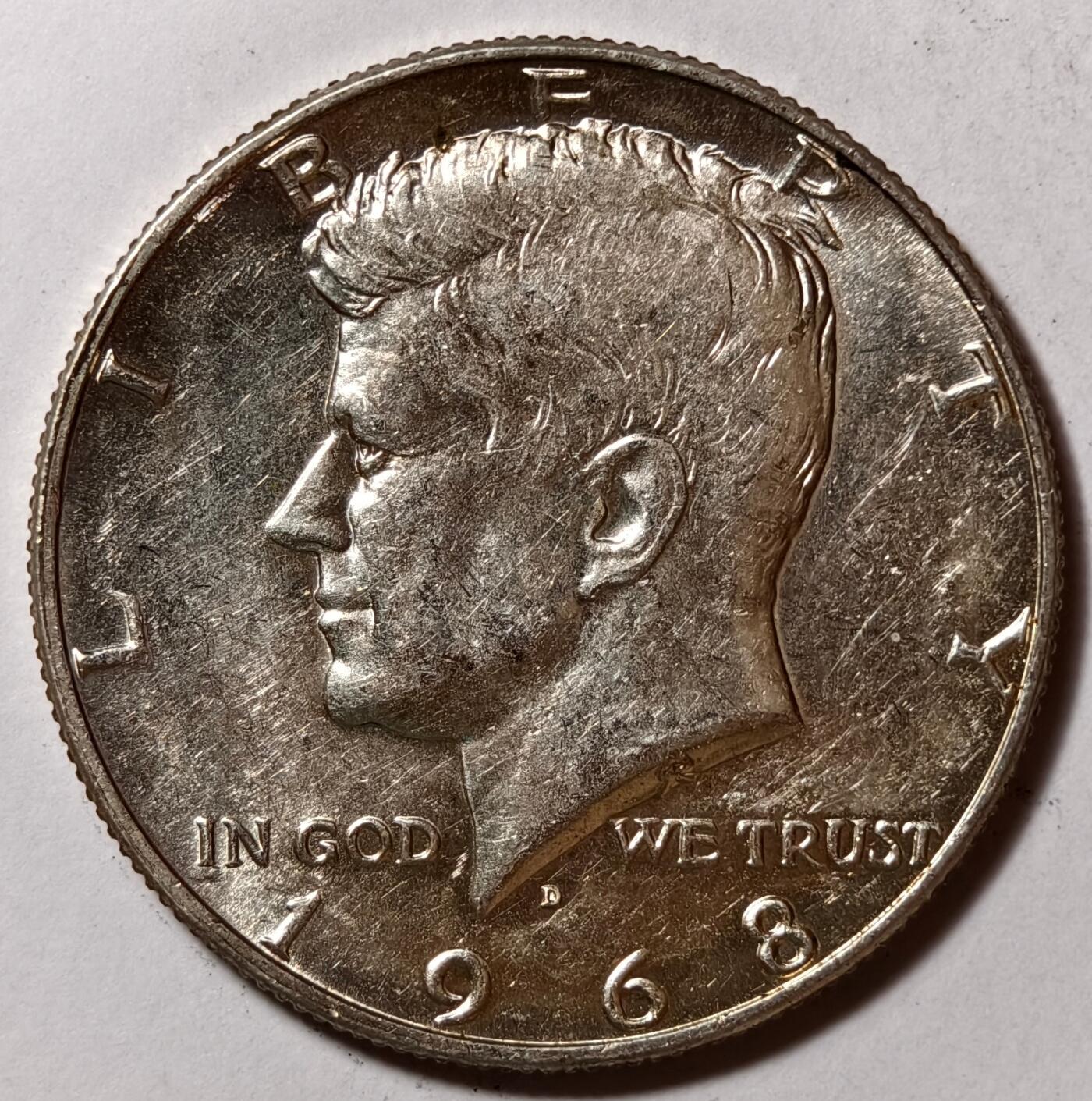 紫瑗钱币——第386期拍卖 美国 1968年 肯尼迪 半美元 50美分 11.5克 0.4银 UNC