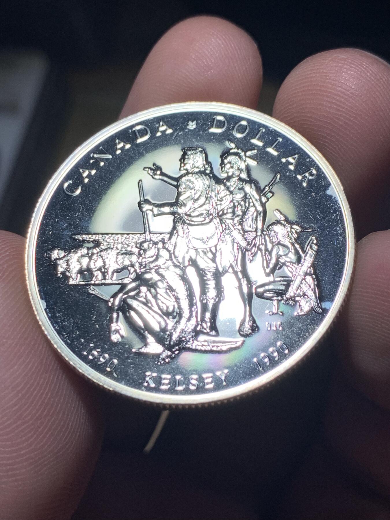 《竞宝斋》第290场- 周日，周一，周二 3场连拍 （全场包邮） 加拿大1990凯尔西探险1元精制银币 带盒子