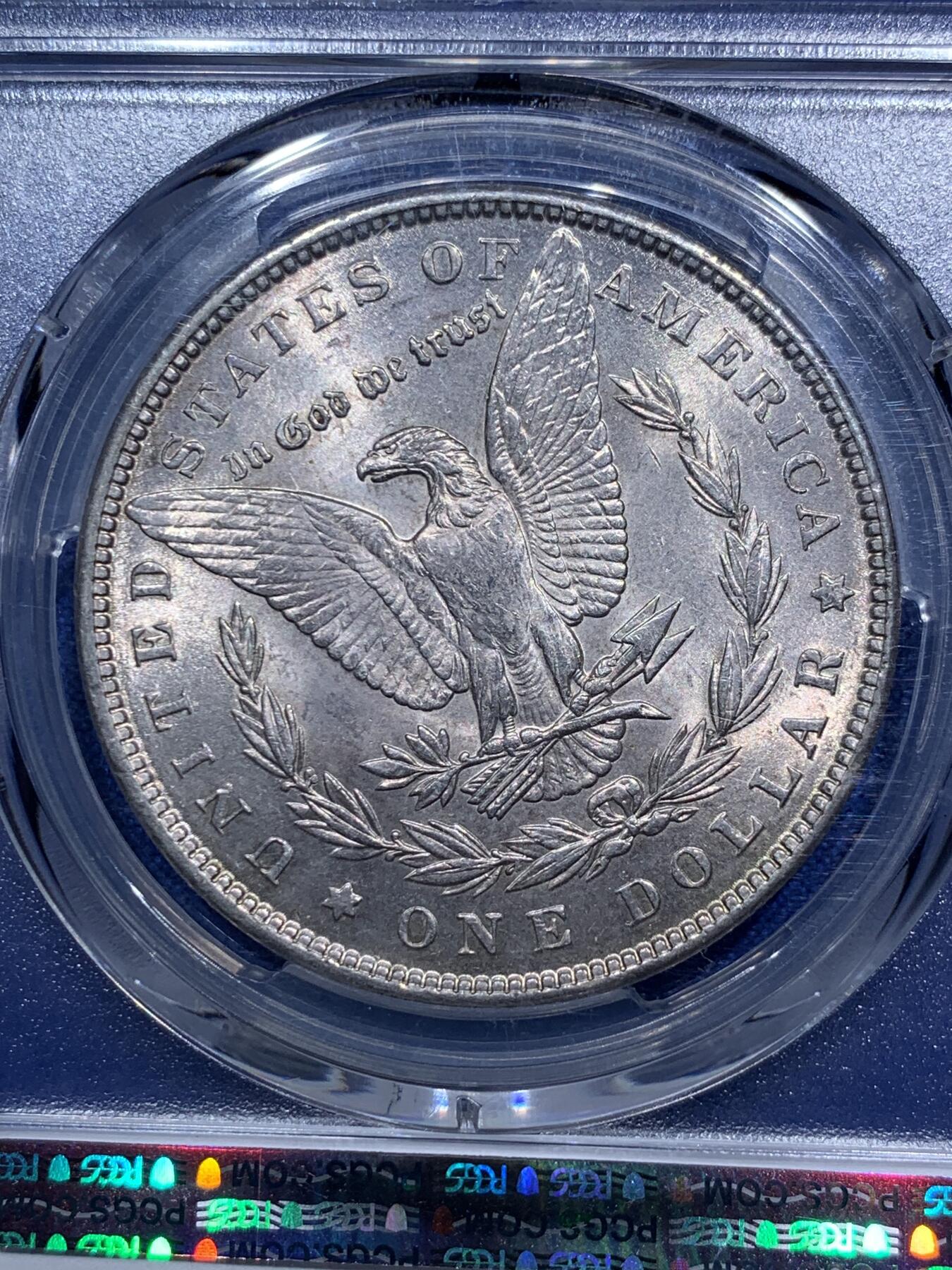 《竞宝斋》第290场- 周日，周一，周二 3场连拍 （全场包邮） PCGS MS63 美国1890年摩根银币 转光好品