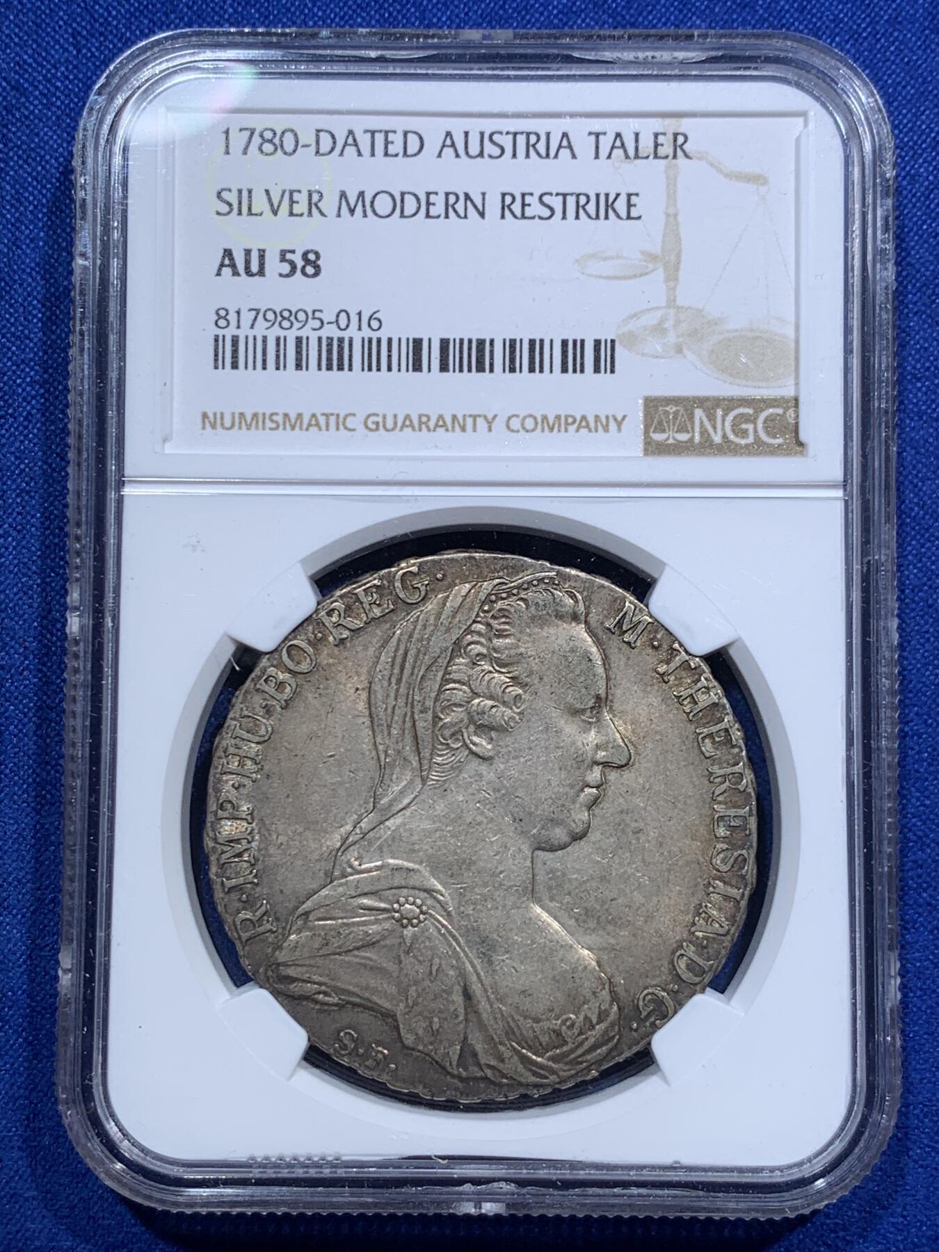 《竞宝斋》第290场- 周日，周一，周二 3场连拍 （全场包邮） 两枚一组 NGC AU58 奥地利大奶妈 双须版银币 早期后铸版  另外+一枚原味通货后铸大奶妈银币