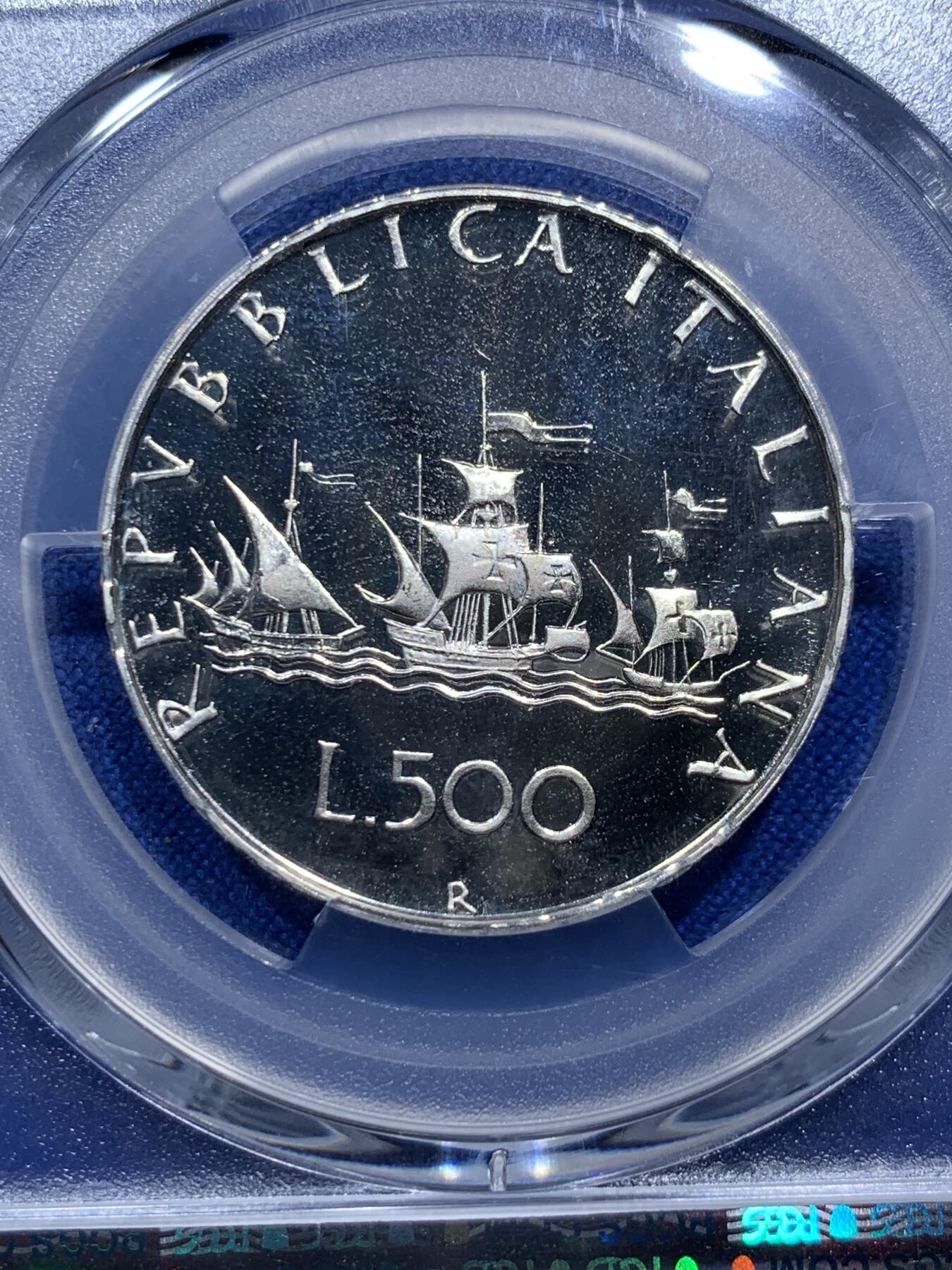 《竞宝斋》第290场- 周日，周一，周二 3场连拍 （全场包邮） PCGS PR68DCAM 意大利 1985年 精制 帆船少女 500里拉 首年发行 亚军分