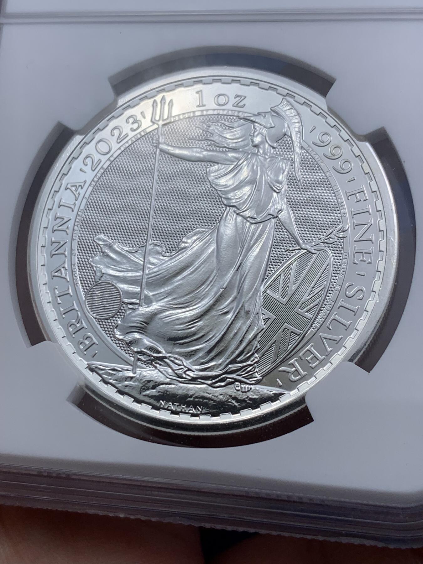 《竞宝斋》第290场- 周日，周一，周二 3场连拍 （全场包邮） NGC MS69 英国2023年查尔斯海神一盎司大银币