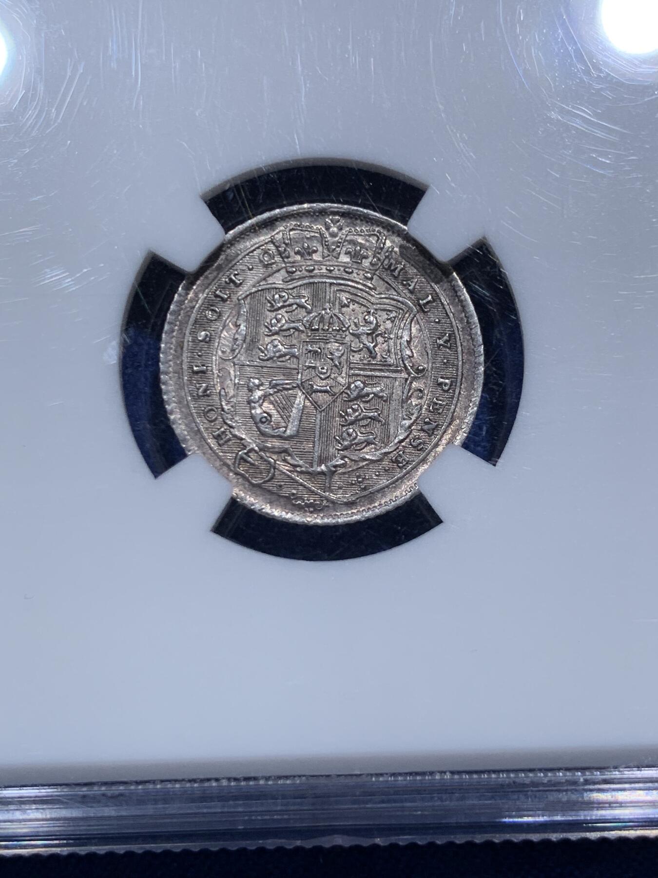 《竞宝斋》第290场- 周日，周一，周二 3场连拍 （全场包邮） NGC MS61 1816年英国乔治三世牛头6便士银币 经典品种 币面带银霜  感觉低评了