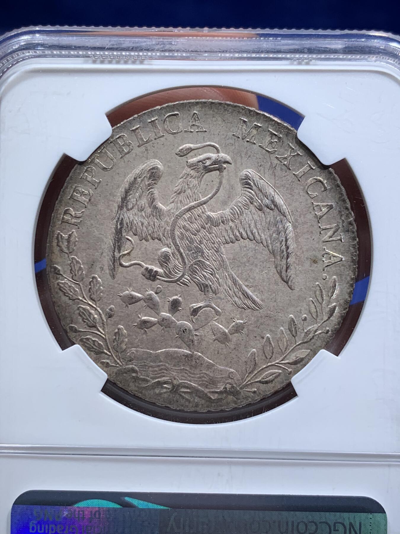 《竞宝斋》第290场- 周日，周一，周二 3场连拍 （全场包邮） NGC MS65 墨西哥1886年花边鹰洋 彩虹底板包浆 高分好品