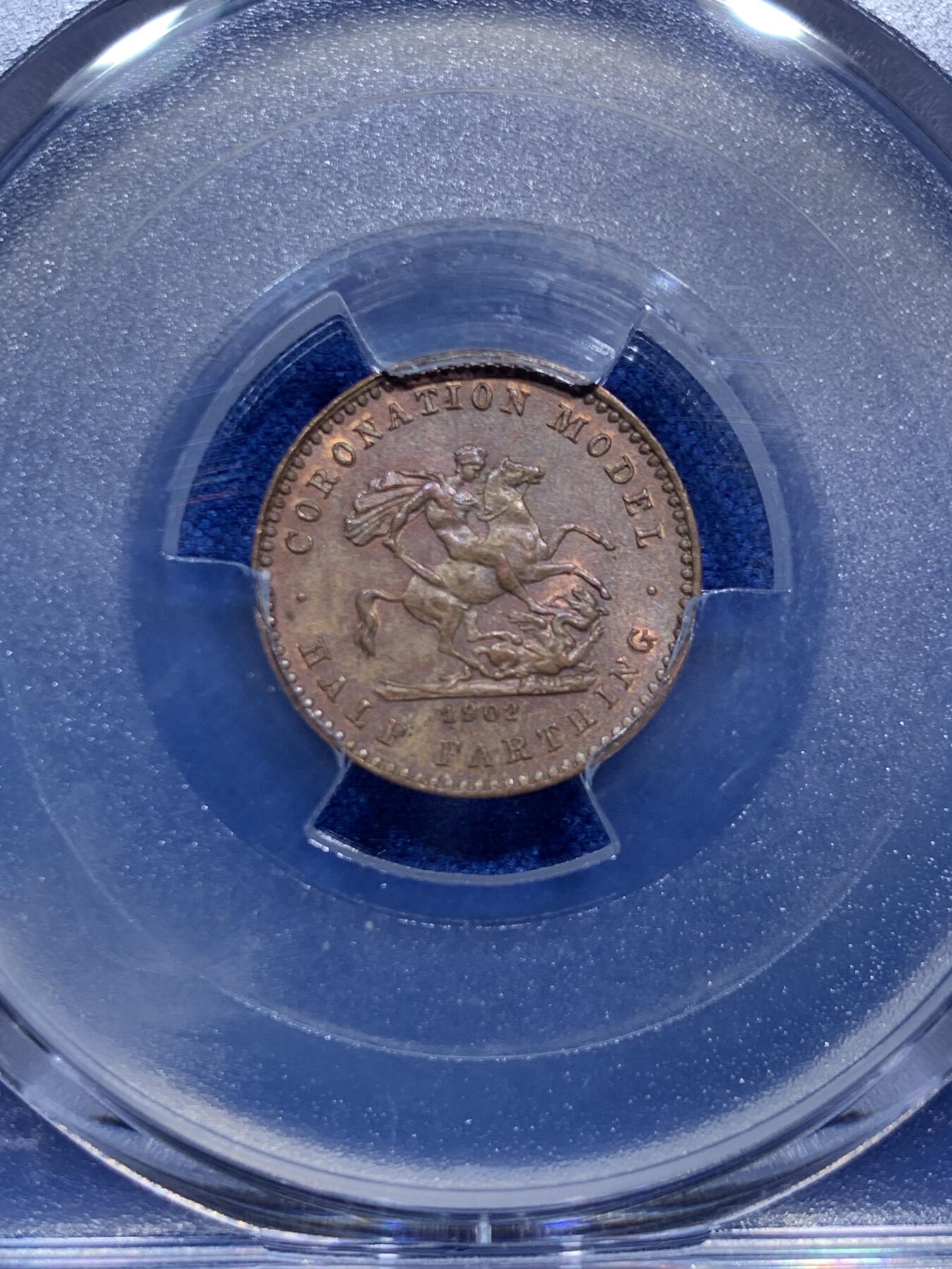 《竞宝斋》第290场- 周日，周一，周二 3场连拍 （全场包邮） PCGS MS64BN 英国1902年 爱德华七世半法新token 最小的马剑 镜面感极强的底板 美轮美奂