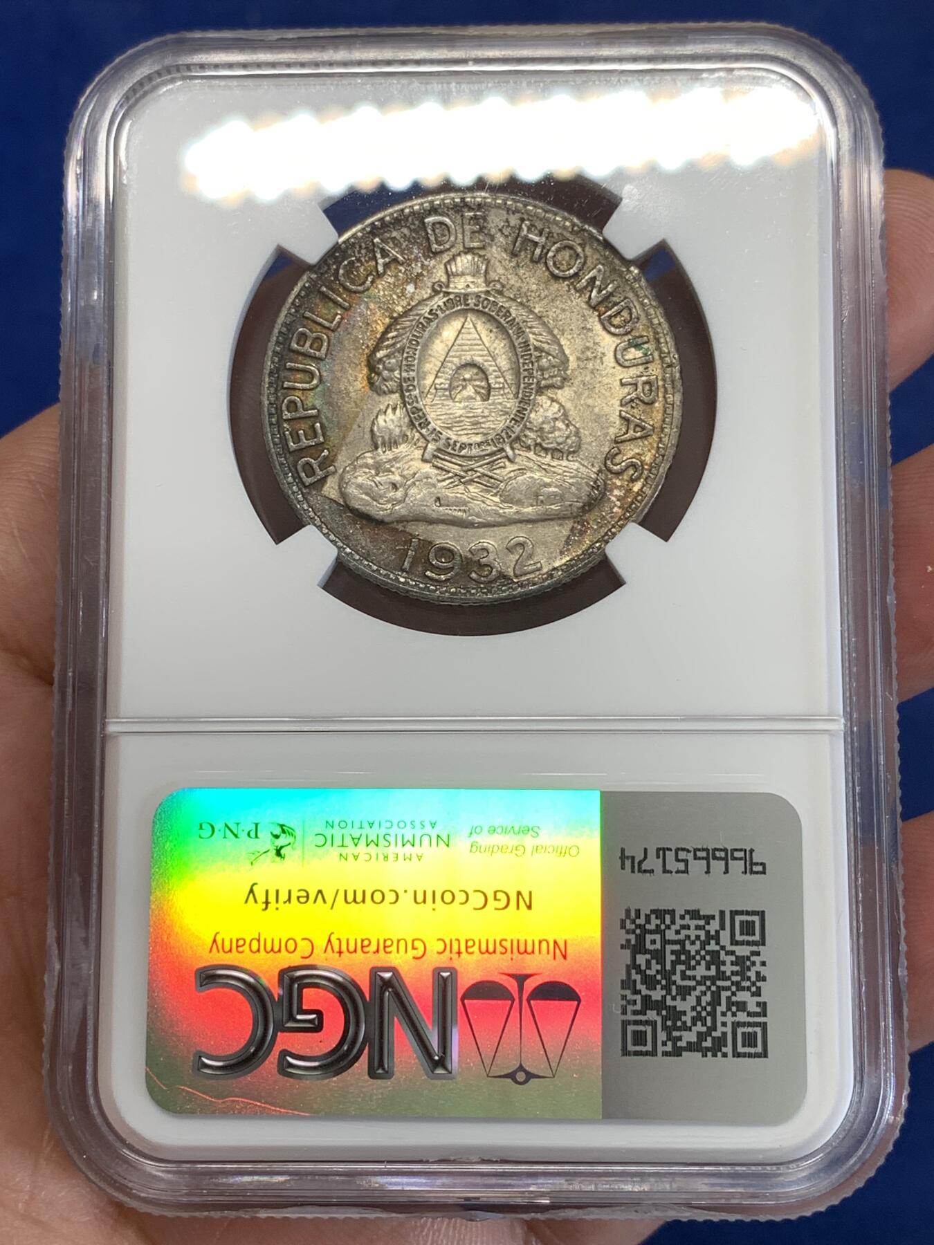 《竞宝斋》第290场- 周日，周一，周二 3场连拍 （全场包邮） NGC MS63 洪都拉斯1932年1伦皮拉银币 最大面值银币 亚军分 少见品种喜欢的不要错过了