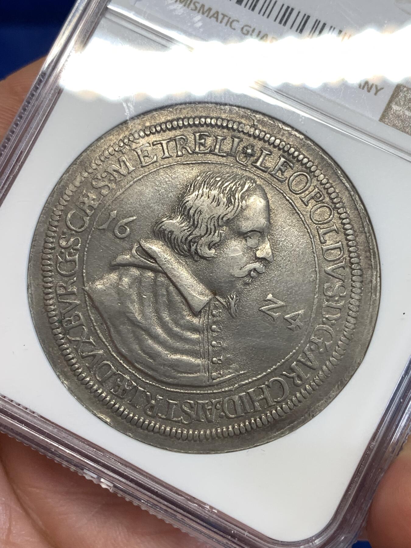 《竞宝斋》第290场- 周日，周一，周二 3场连拍 （全场包邮） NGC AUD 神圣罗马帝国1624年奥地利利奥波德大公老泰勒 打制币 距今400年