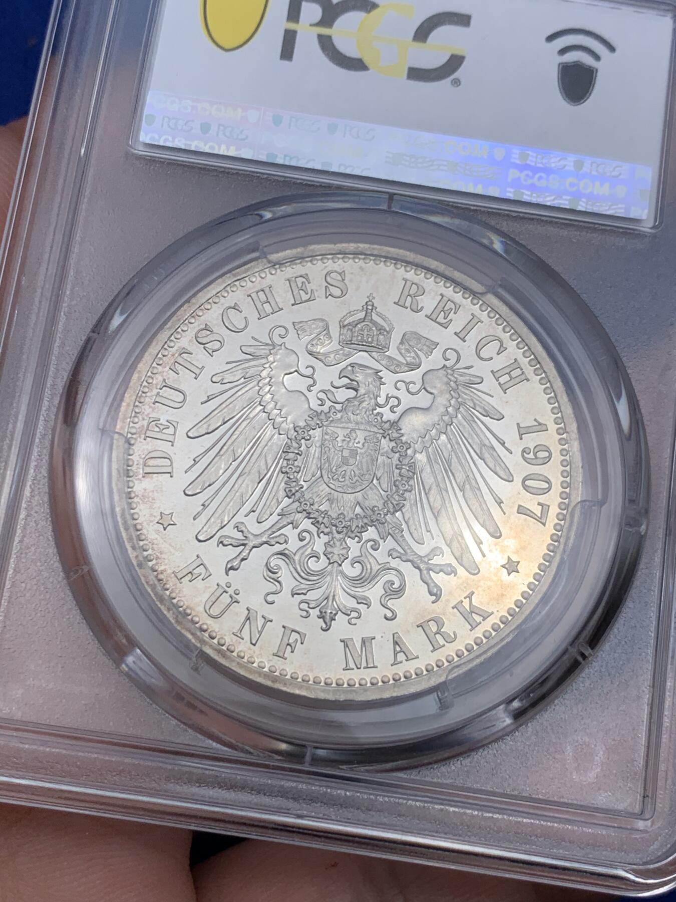 《竞宝斋》第290场- 周日，周一，周二 3场连拍 （全场包邮） PCGS PR66CAM 德国1907吕贝克精制5马克