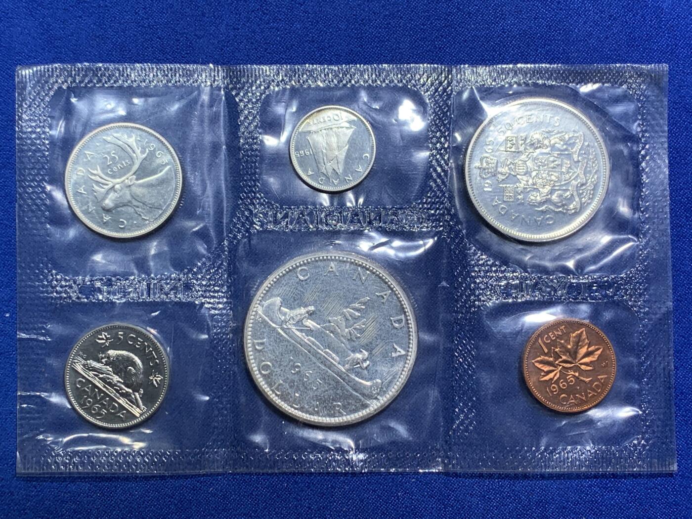 《竞宝斋》第290场- 周日，周一，周二 3场连拍 （全场包邮） 加拿大1965年套币 包含四枚银币 塑封难得