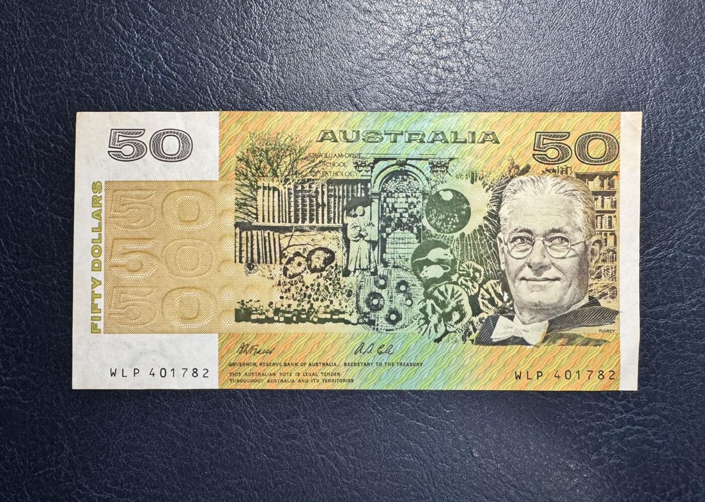 收藏联盟Quantum Auction 第363期拍卖  澳大利亚1973-94年50元 品相AU+  青霉素萃取提纯并投入临床应用者 弗洛里